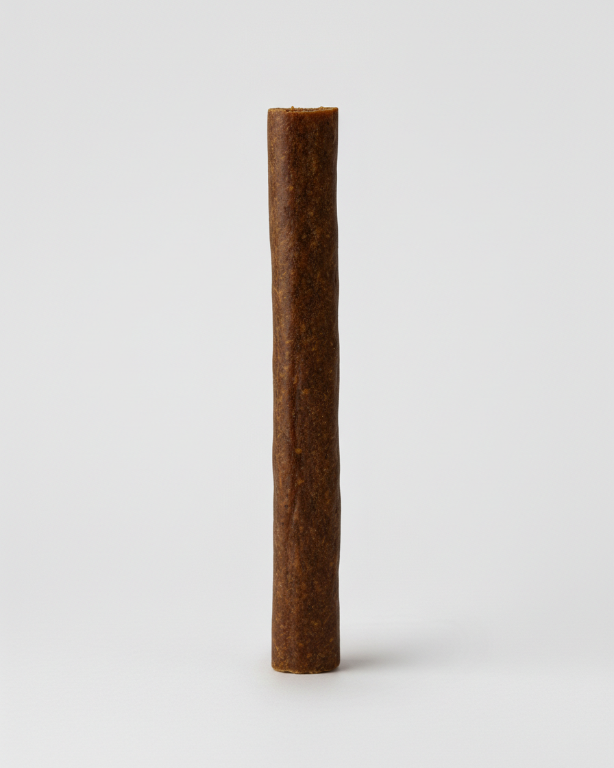 6" Beef sausage dog treat on a white background