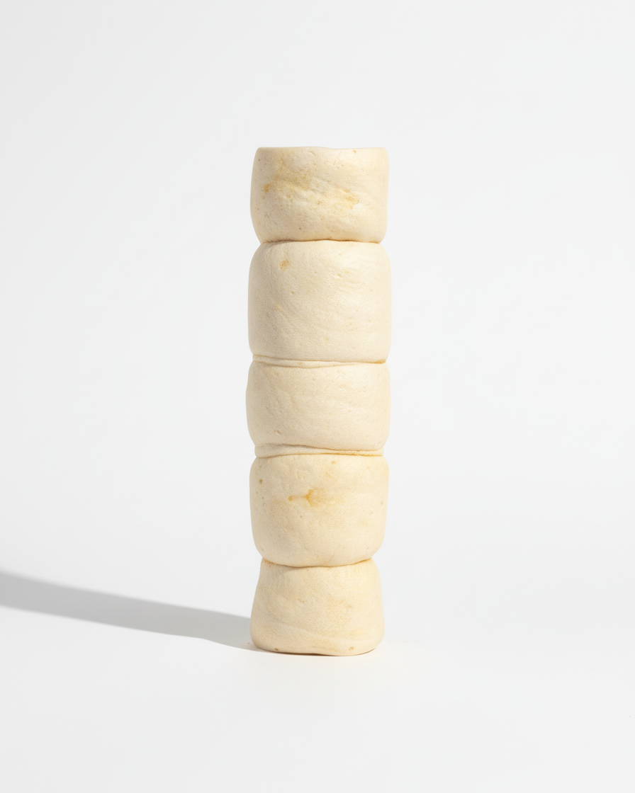 Large beef cheek roll dog chew on a white background