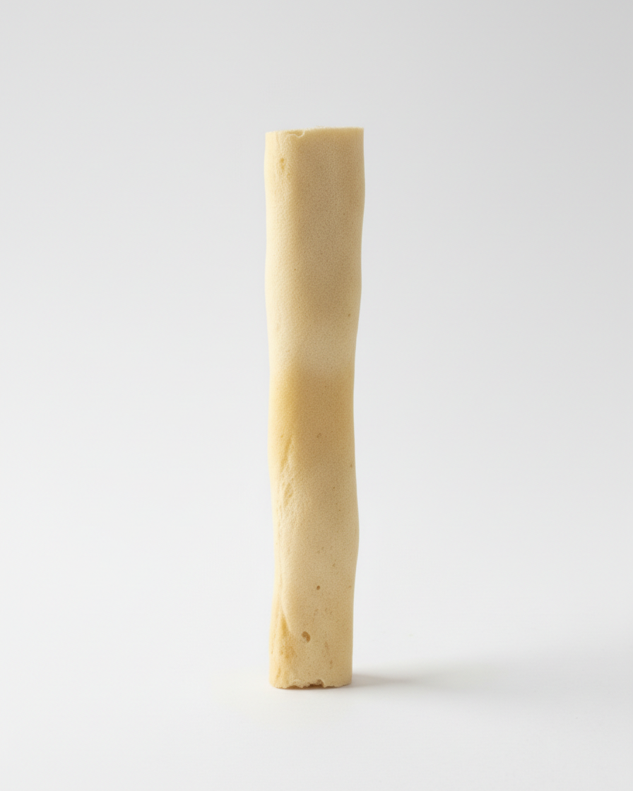 6" cow tail dog chew on a white background